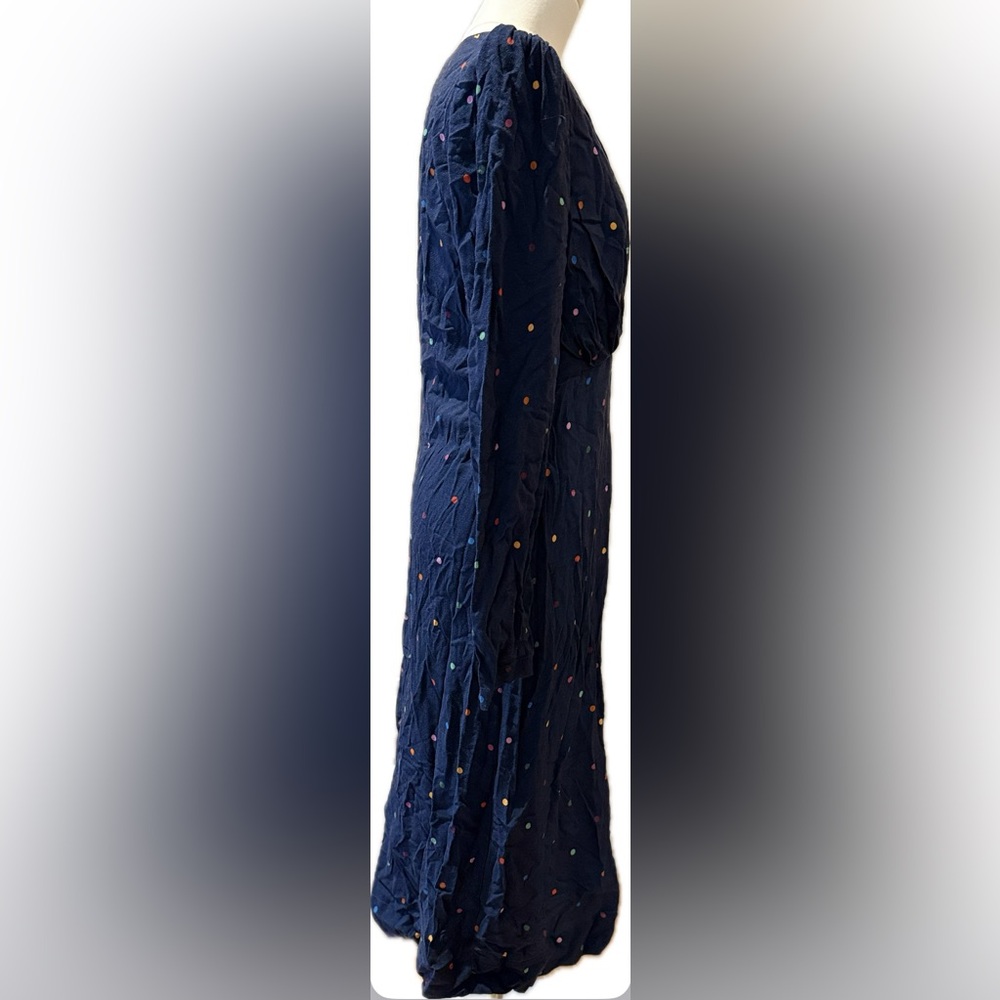 Navy Polka Dot V-Neck Long Sleeve Dress - Picture 4 of 10